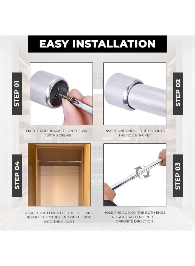 Wardrobe Rail and Fittings 57 100 cm – Stainless Steel Extendable Clothes Rail Pole with End Sockets & Screws Heavy Duty & Rust Resistant for Wardrobe, Shower, Balcony, Windows - Image 5